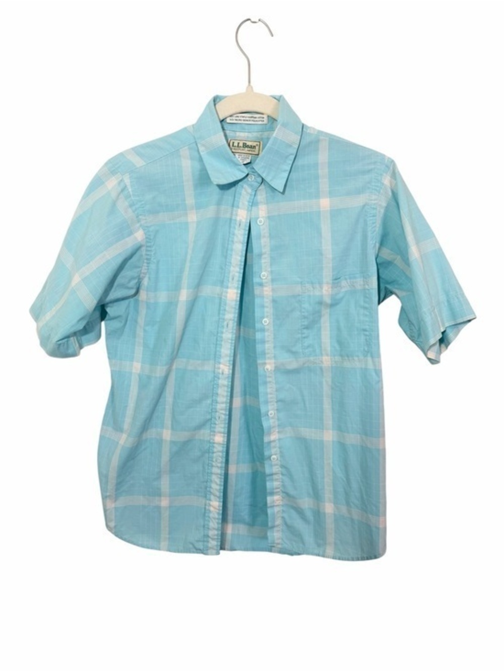Vintage LL Bean Plaid Button Up Shirt Womens 12 Aqua Blue Cottagecore Preppy 90s